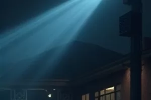 雨季维修单中雨天窗外的维修梯
